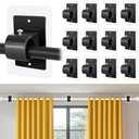 12PCS Self Adhesive Curtain Rod Holder No Drilling,No Drill Curtain Rod Bracket,Renter Friendly Drapery Rod Hook,Nail Free Adjustable Non Screw Draper Pole for Apartment Window Wall Door Ceiling Mount