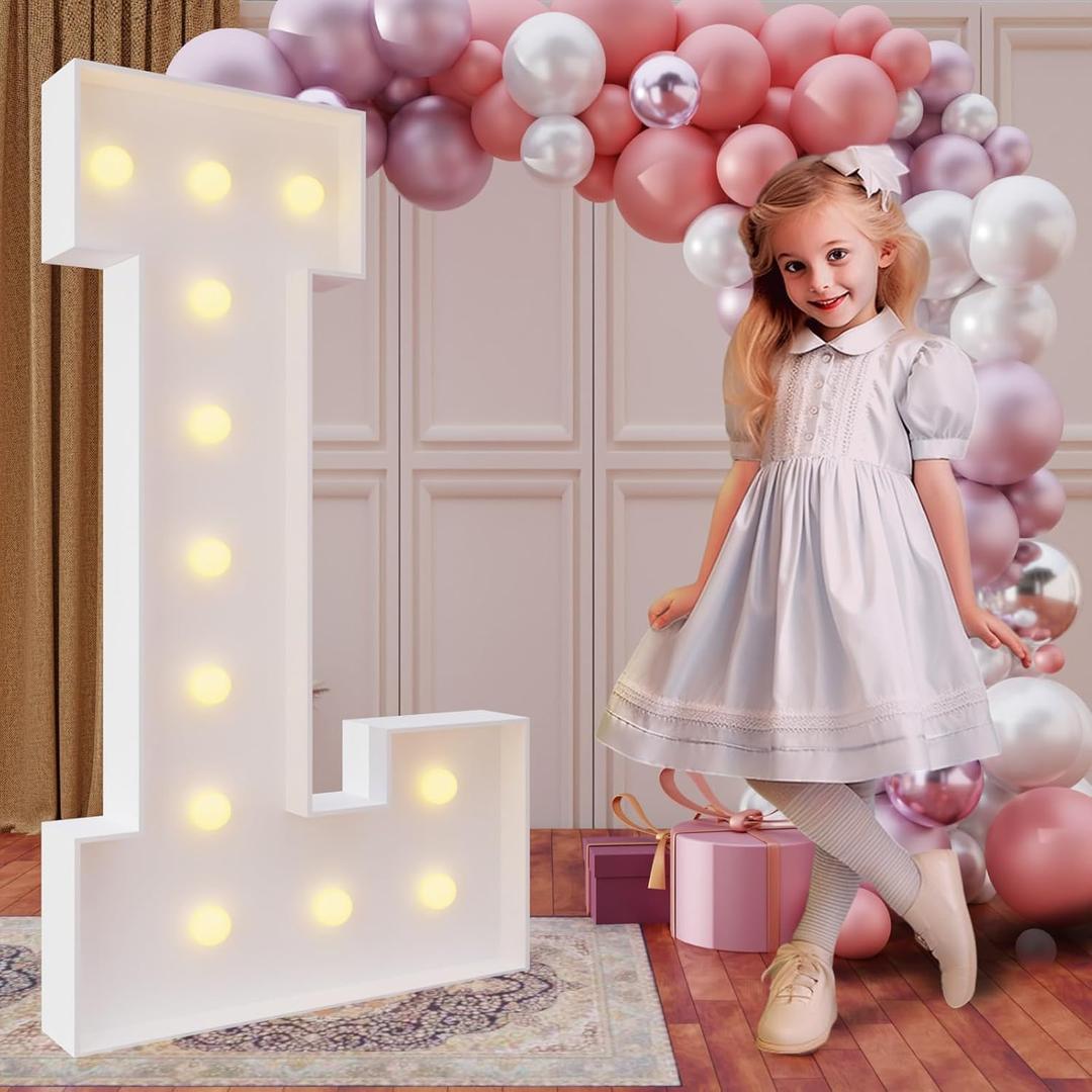 4FT Marquee Light Up Letters for Birthday Party Decorations Large Marquee Letters for Wedding Event Bridal Shower Engagement Anniversary Party Decor, Letter L