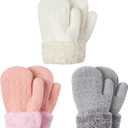 Winter Mittens Gloves Beanie Hat Set for Kids Baby Toddler Children, Thick Warm Knit Fleece Lined Thermal Set for Boys Girls, Color: Light Gray&pink&white