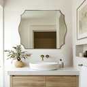 ANDY STAR 32"x40" Brushed Gold Bathroom Mirror, Scalloped Mirrors for Wall, Large Champagne Bronze Mirror with Elegant Curved Scallop Design, Anti-Rust Stainless Steel Thin Frame