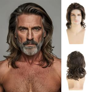 Sallcks Short Curly Brown Wigs for Men Mid Length Natural Looking Synthetic Wig for Daily Party Costumes