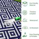 GENIMO Outdoor Rug for Patio Clearance, 10'x14' Waterproof Large Camping Mat, Reversible Plastic Straw Rugs for RV, Camper, Balcony, Backyard, Picnic, Deck (Navy Blue & White)