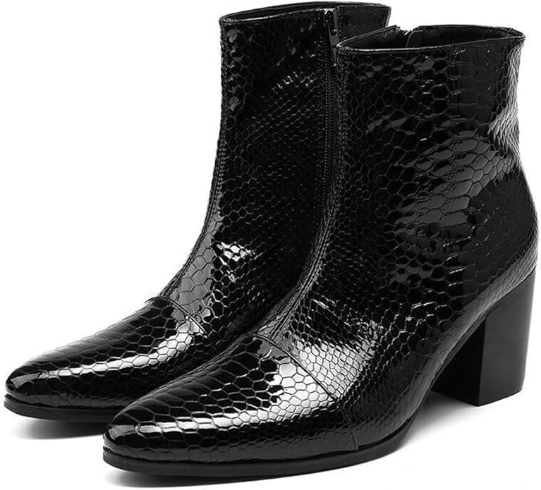 Santimon Mens Boots Casual Patent Leather Chelsea Dress Boots Zipper on Side Mid Calf Boots for Men
8