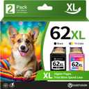 62XL Ink Cartridges Black and Color Remanufactured Replacement for HP Ink 62 HP62XL Combo Pack Compatible with Envy 7640 5660 5540 7645 5740 5746 OfficeJet 250 200 Mobile Printer, 2-Pack