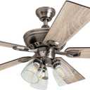 Prominence Home Glenmont, 52 Inch Farmhouse LED Ceiling Fan with Light, Pull Chain, Three Mounting Options, Dual Finish Blades, Reversible Motor - 50388-01 (Pewter)