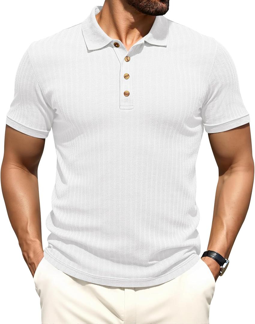 Aimeilgot Mens Polo Shirts Short Sleeve Casual Retro Summer T-Shirts Soft Knitted Classic Polo Tees (Gray, XXL)