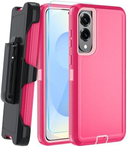 CONWOE for Samsung S25 Edge Case with HD Tempered Glass Screen Protector, for Galaxy S25 Edge Heavy Duty Phone Case (with Belt Clip-Pink/Pink)