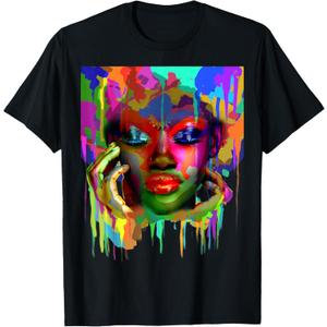 Cool African Woman Afro Color Painted Face T-Shirt