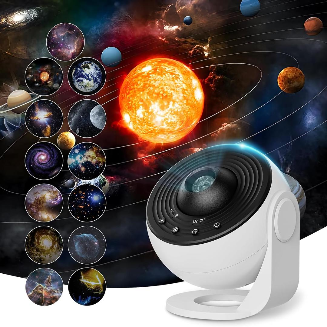 Galaxy Projector Pro for Bedroom, 13 in 1 Planetarium Star Projector with Solar System & Constellation, Night Light for Ceiling - 360 Rotating with Timer, Adjustable Knob, Kids Adults Room Decor (White)