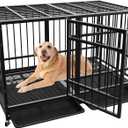 48 Inch Heavy Duty Dog Crate for Large Dogs Indestructible Dog Cage XL High Anxiety with Wheels Impact Escape-Proof Dogs Crate Kennel Indoor with Locks and 2 Removable Trays (Black)
