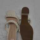 Wide Width Chunky Heels for Women Braided Dressy Sandals Square Open Toe Summer Shoes (White)