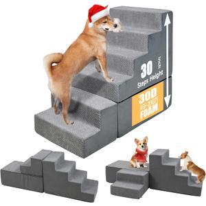 30" Dog Stairs&Steps for Small Dogs for High Beds 6-Step Pet Ramp Up to 30-36" High for Small Dogs & Cats, Grey No Assembly Required