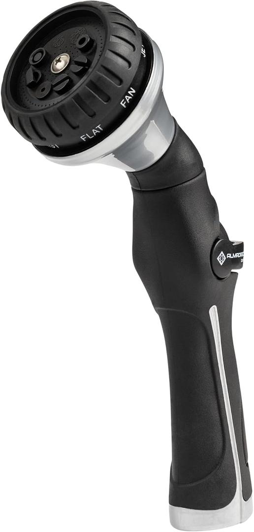 ALMA Heavy Duty Garden Hose Sprayer - Solid Metal Nozzle with 9 Patterns and Premium Thumb Control - Black