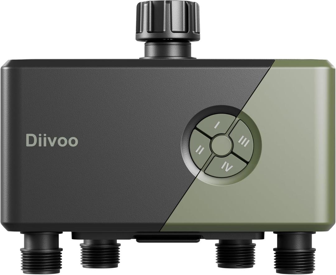 Diivoo WiFi Water Timer 4 Outlets, Smart Sprinkler/Hose/Tap Timer Compatible with Alexa & 24 Irrigation Plans & Rain Delay, Garden Watering Systems Controller with 2 Watering Modes for Lawn Yard