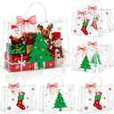 Henoyso 8 Pcs Christmas Clear Gift Bags Plastic Candy Treat Goodie Bags Red Foil Santa PVC Wrap Totes with Handles and Ribbon Xmas Party Favors (Christmas Tree,Socks,16x 6x 12 Inch)