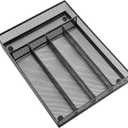 HaWare Utensil Drawer Organizer, Mesh Wire Silverware Organizer Divider for Kitchen, Stainless Steel Cutlery Flatware Storage Tray with Non-Slip Foam Feet, 5 Compartment, 12.5 x 9.2Inch, Black