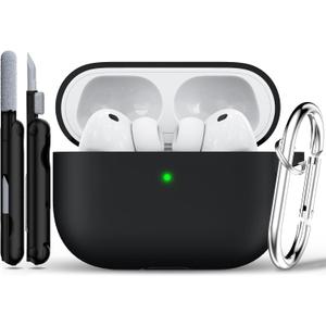 5 x RFUNGUANGO for AirPods Pro 3 Case 2025 with Cleaner Kit and Keychain, Soft Silicone Protective Cover for Apple AirPods Pro 3rd Generation Case, Support Wireless Charging, Black