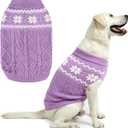 Warm Winter Dog Sweater - Cold Weather Pet Clothes for Small Medium Large Dogs Indoor Outdoor, Soft Classic Knit Puppy Apparel, Purple, M