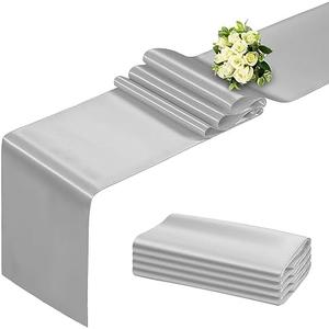 BDDC Silver Table Runner 12x108 Inch - 4 Pack Satin Table Runners, Smooth Table Runner for Party Wedding Banquets Birthday