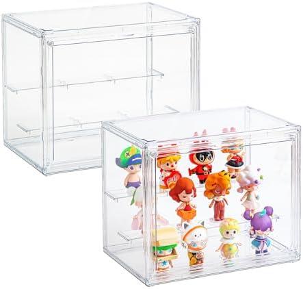 Acrylic Display Cases for Collectibles, 3 Tier Clear Shelf Boxes for Figures, Miniature Dustproof and Stackable Action Figure Display Case (1, Small)