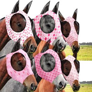 Chunful 6 Pcs Horse Fly Masks with Ears Smooth and Comfortable Mesh Fly Mask Elasticity Breathability UV Protection Horse Face Covering for Riding Supplies(Pink Bow,Medium)