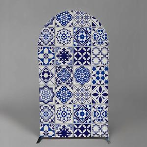 Mosaic Arch Backdrop Cover Stretchy Spandex Fabric Set of Tiles Portuguese Style Background for Baby Shower Birthday Wedding Party Decoration GX-1526 (6.5X3.3FT)