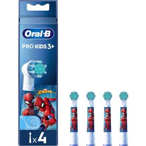 Oral-B Pro Kids Electric Toothbrush Head, with Spiderman Characters, Extra Soft Bristles, for Ages 3+, Pack of 4 Toothbrush Heads, White