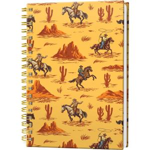 Spiral Journal Notebook, Hardcover Lined Journal for Women, Medium 6 x 8.4 in, 120 Pages Thick Paper, College Ruled Notebook for Writing, Work, Office, and School, Western Cowboys