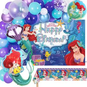 107 PCS Birthday Party Decorations Include Theme Balloon Arch Kit, Backdrop, Tablecloth, Foil Balloon for Adult Party Supplies