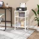 3-Tier Printer Stand with Storage, Mobile Printer Cart with Rolling Casters and Adjustable Feet, Under Desk Storage Shelf for Home Office, White, 15.7" x 11.8" x 25.9"