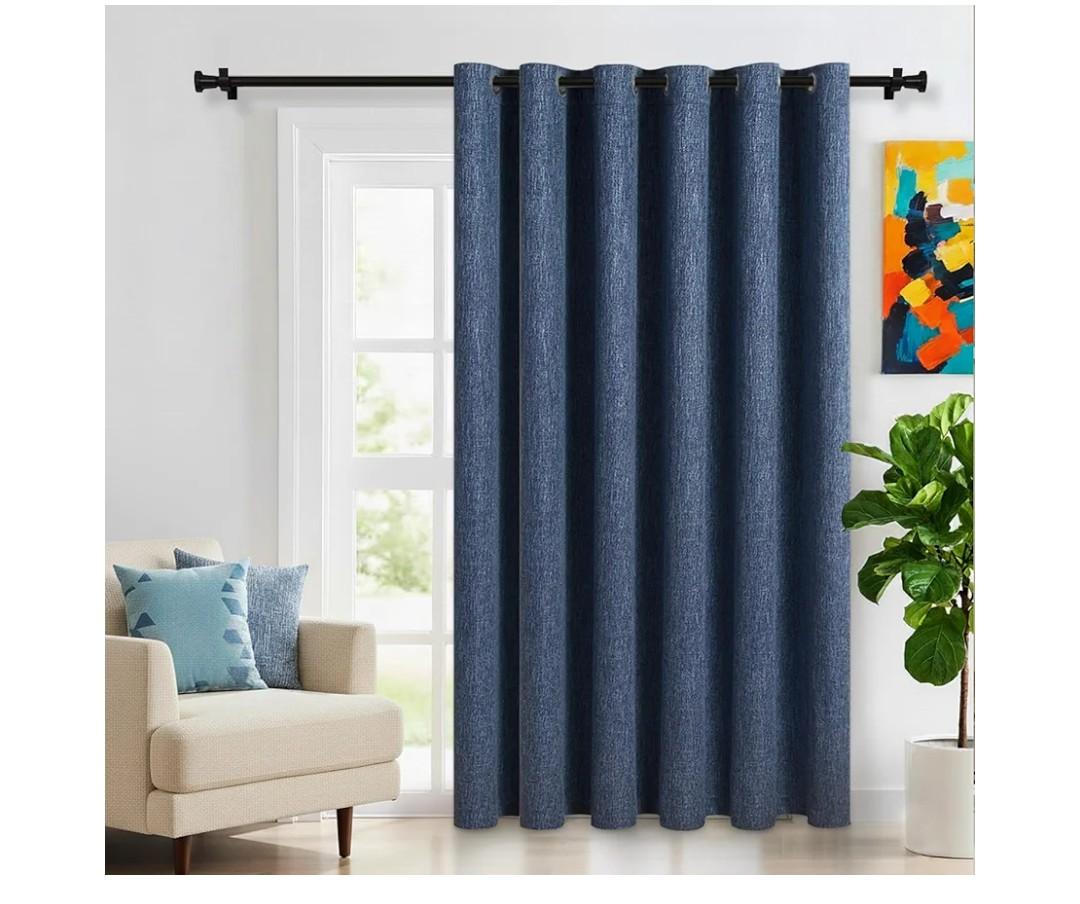 LORDTEX Linen Look Blackout Curtains for Bedroom  Extral Wide Thermal Insulated & Privacy Protection Patio Sliding Door Drape  Grommet Thick Textured Panel for Living Room, W100 x L96 inches, Blue