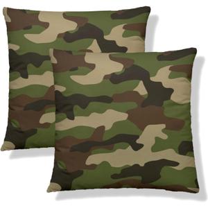 Camo Throw Pillow Covers 18x18 Set of 2 Camouflage Short Plush Pillows Case Green Brown Square Cushion Cover Decorative Pillowcases for Couch Bed