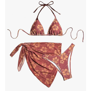 Milumia Women's 3 Piece Swimsuits Floral Print Halter Bikini Set with Cover Ups Size M