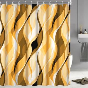 Yellow Shower Curtain, Abstract Ombre Yellow and Grey Striped Shower Curtain Set for Bathroom Waterproof Shower Curtain with Hooks, 72x72 Inch