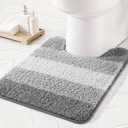 Exclusivo Mezcla Toilet Rugs U-Shaped Extra Soft Non Slip Absorbent Water Microfiber Bath Rugs, Machine Washable Quick Dry Bath Mats for Toilet, Gradient Grey