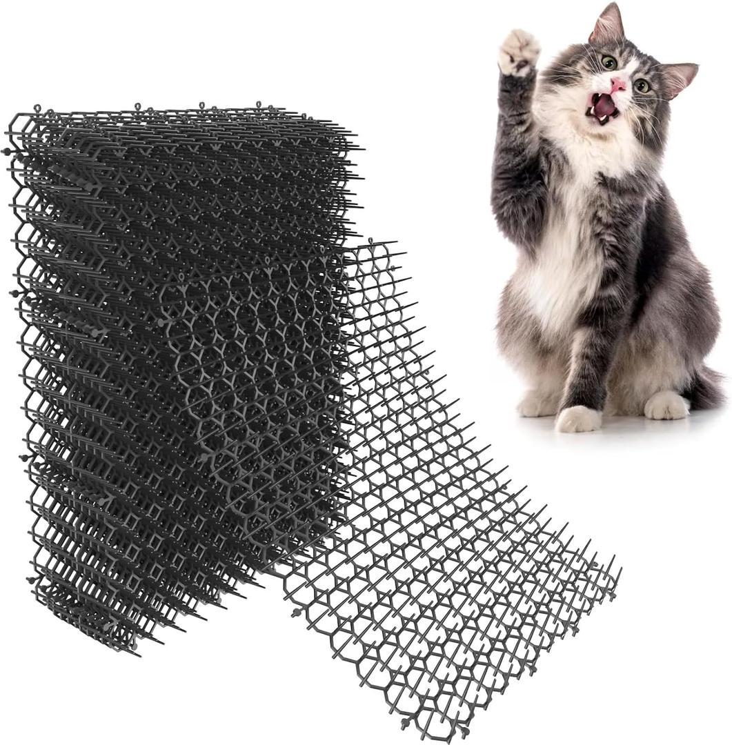 16 X 13 Inch Scat Mat for Cats, 10 Pack Cat Scat Mat with Spikes - Indoor/Outdoor Pet Deterrent Solution for Plants, Furniture, and More - Keep Cats and Dogs Away (black)