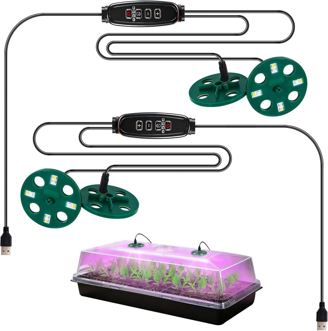 2 Pack Grow Lights for Indoor Plants for Growing Trays Cover, LED Growing Lamp Red Yellow Blue Full Spectrum for Seedlings with 5-Level Dimmable, Auto On Off Timer 4 8 12 18 Hrs for Small Plants
