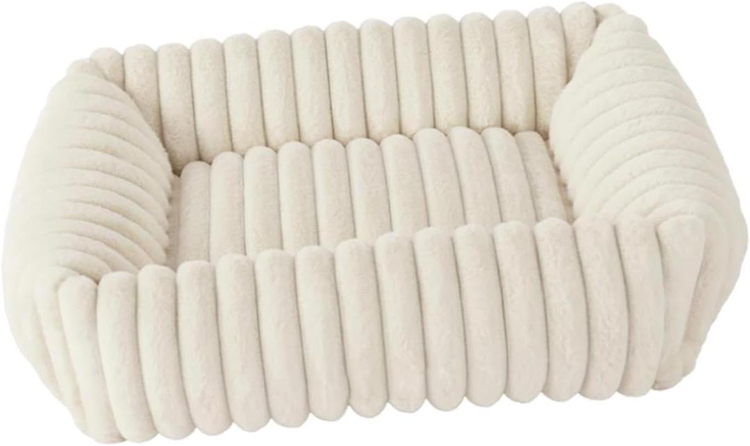 Cozy Bed for Cats and Dogs with Detachable Sleeping Mat and Cushion, White, M