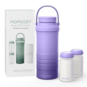 Momcozy 22oz Portable Breast Milk Cooler for Outdoor, Life Saver with 360 Total Cooling for 24 Hours, Larger Capacity Travel Breastmilk Chiller with 2pcs Baby Bottles for Breastmilk Storage, Purple