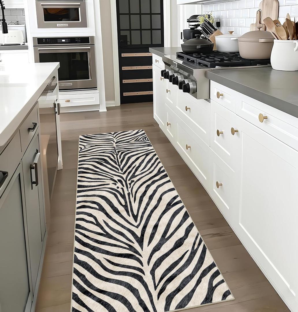 HelloTree Hallway Runner Rug2x6 Moroccan Modern Stripe Carpet Washable Machine Bathroom Runner Bohemian Design Modern Soft Non Slip Indoor Rug for Entryway Hallway Laundry Room Bedroom-Blue (Zebar)