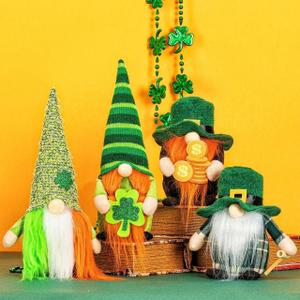 DraMosary St.Patrick's Day Gnome Plush Elf Decorations - 4PCS Handmade Green Irish Gnome Scandinavian Tomte Leprechaun for Home Decor/Table Ornament