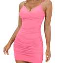 BORIFLORS Women's Sexy Sleeveless Ruched Bodycon Spaghetti Strap Mini Club Party Dresses, Large, Pink
