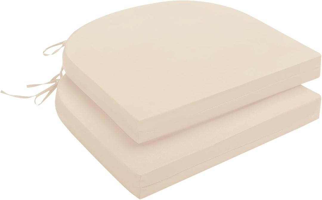 Downluxe Outdoor Chair Cushions Set of 2 for Patio Furniture, Water-Resistant Patio Chair Cushions with Ties, High Density Foam Outdoor Seat Cushion, 17" X 16" X 2", Beige