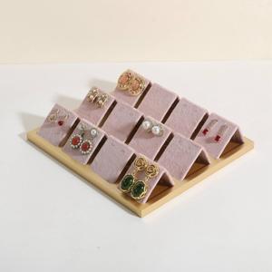GemeShou Golden coated earring display stand for selling, velvet stud earring holder for jewelry display, Jewlery earring storage organizer tray, studs holder jewelry organizer【Earring holder- Velvet Pink】