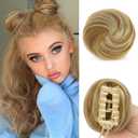 Mini Claw Clip in Hair Bun Messy Cat Ears Hair Bun Extension Synthetic Donut Wig Accessory Updo Space Bun Hair Pieces for Women Girls, Honey Blonde Mixed Platinum Blonde