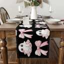 Cute Ghost Table Runners Halloween Bow Cloth for End Table, Pink Flowers Ghosts Cartoon Halloween Decor Bowknot Dresser Scarf 108"x13",Black