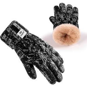 Kids Toddler Winter Warm Fleece Lined Gloves for Girls Boys, Thick Thermal Cute Knit Gloves for Cold Weather (Black)