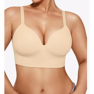 Popilush Bras for Women No Underwire Supportive Push Up Bralettes Wireless Full Coverage Plus Size T-Shirt Bra L