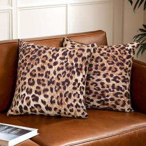 Cheetah Pillow Covers 18x18 Set of 2 Brown Leopard Throw Pillow Covers Soft Decorative Couch Pillow Covers for Home Living Room Bedroom