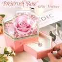 Heart Shape Preserved Real Rose Box with Necklace, Forever I Love You Roses Gifts for Her, Eternal Flowers Gifts for Women, Birthday Anniversary Thanksgiving Ideas - Pink
